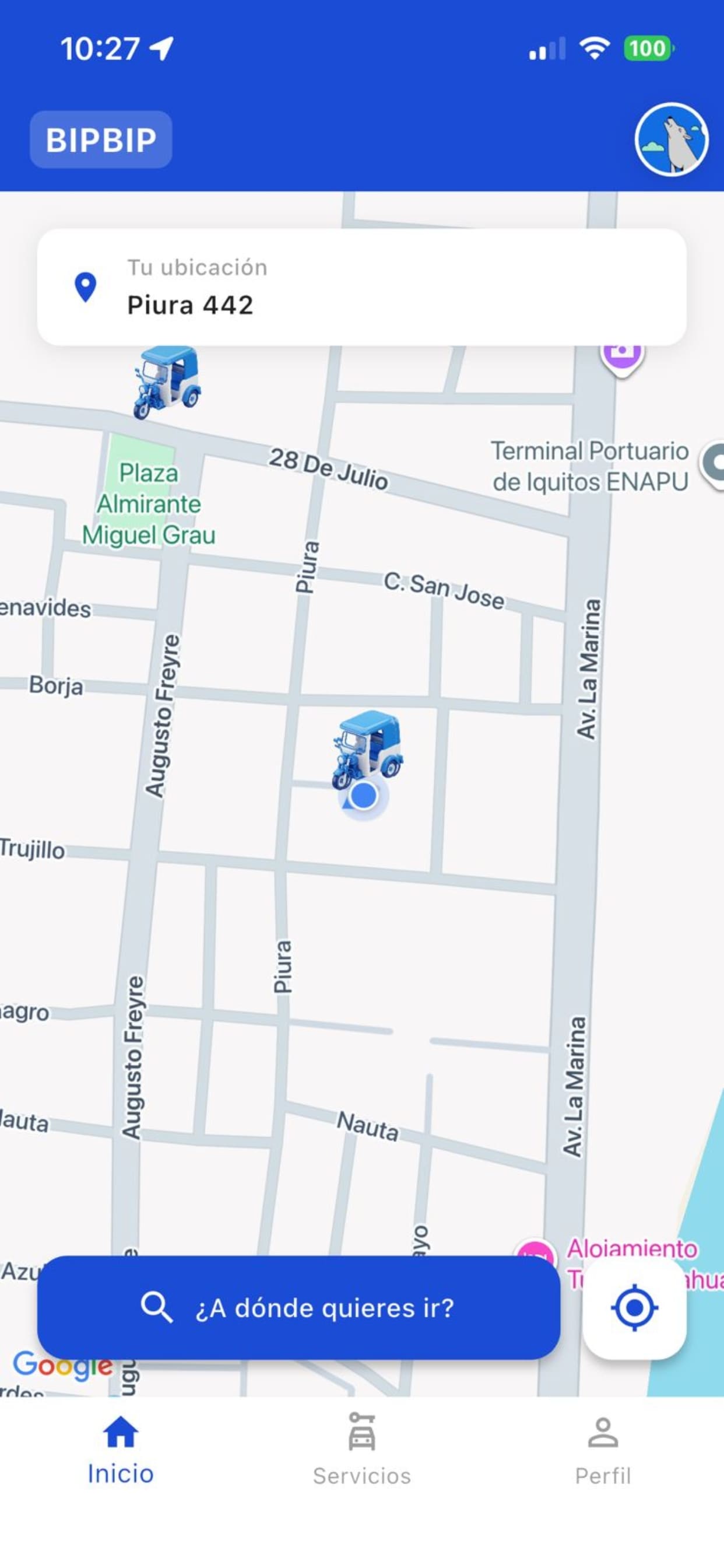 BipBip App - Pantalla principal